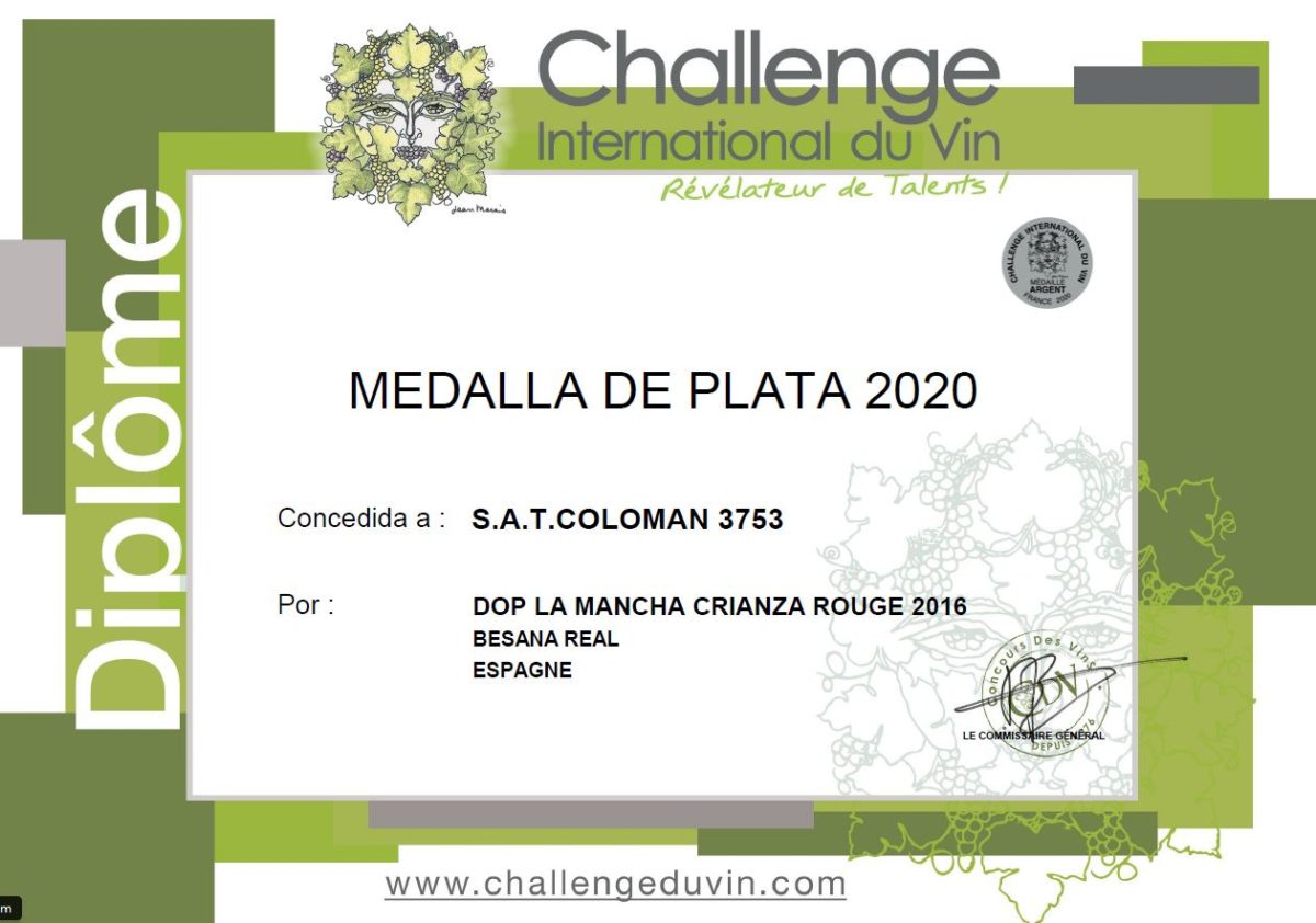 Medalla Plata en Challenge International du Vin 2020 (Besana Real Crianza)