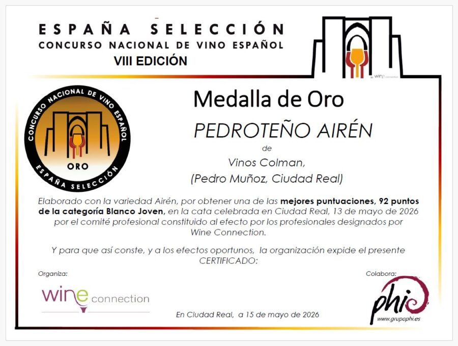 PREMIOS España Selección 2026 para VINOS COLOMAN